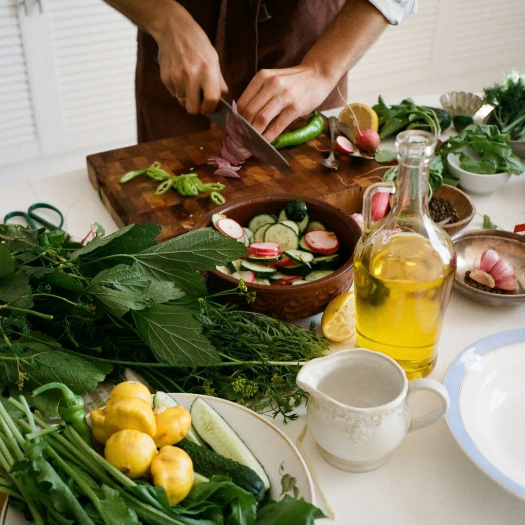 chopping vegetables